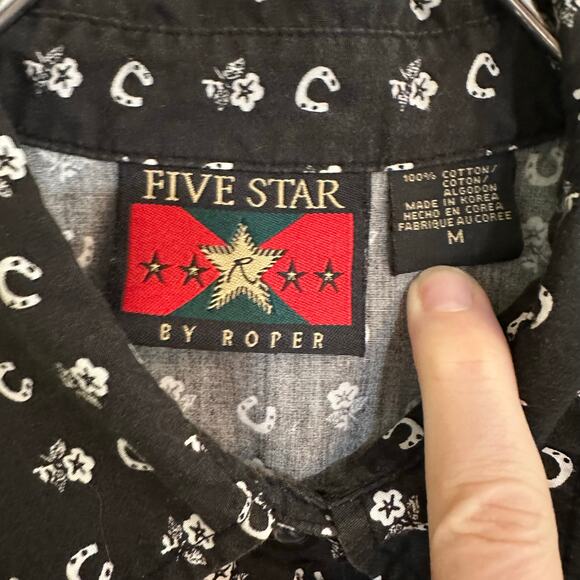 Vintage Roper Horseshoe Flower Western Shirt Medium By Five Star Rodeo - Picture 3 of 5